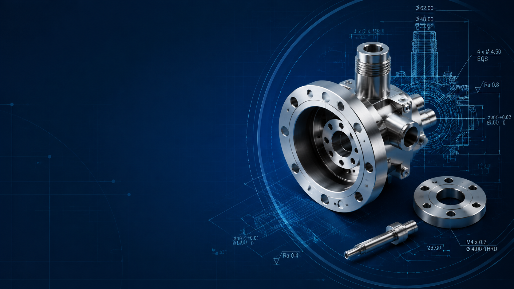Precision mass spectrometry vacuum components with technical drawing details